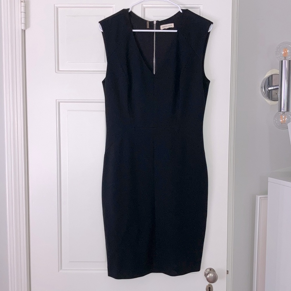 Rebecca Taylor size 10 black ponte dress with back 2-way zipper, lined
